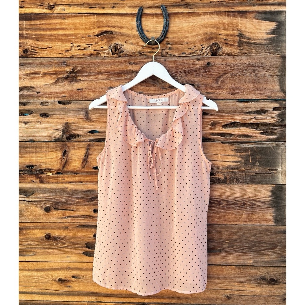 LOFT | Square Print Pink Sleeveless Ruffle Blouse L